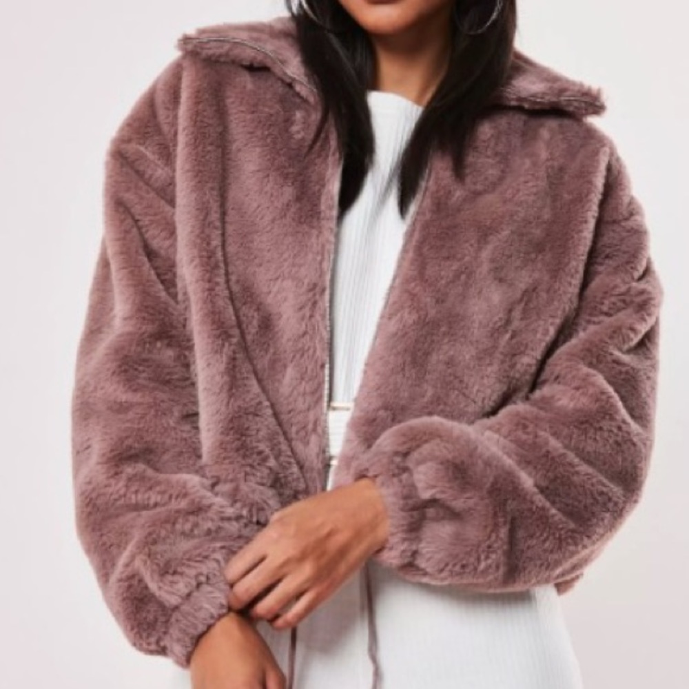 NWT Missguided Mauve Faux Fur Bomber Jacket Sz 4US